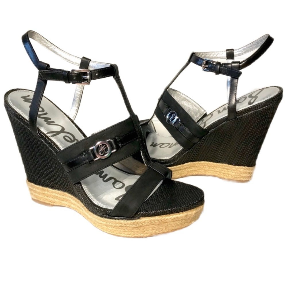 Sam Edelman Karley Wedge Sandals in Black & Tan Size 6.5 - Picture 2 of 9